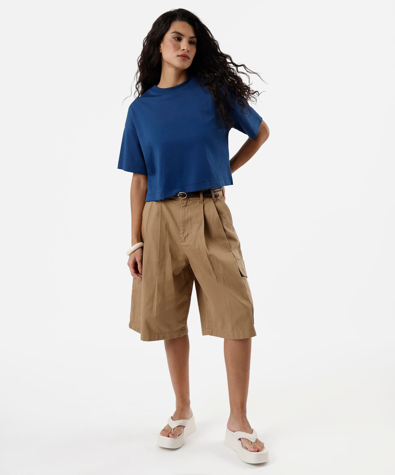 camiseta comfort feminina de algodão peruano interlock azul