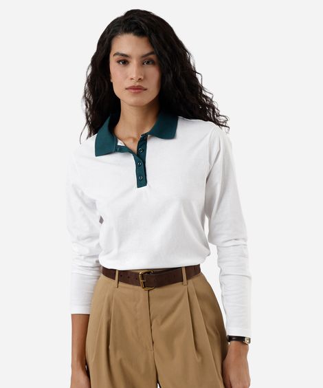 polo feminina de algodão manga longa off white