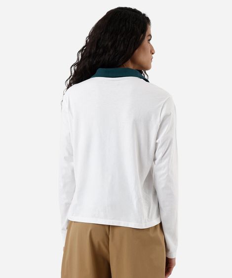 polo feminina de algodão manga longa off white