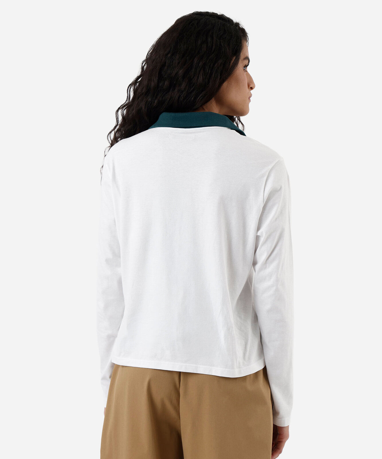 polo feminina de algodão manga longa off white