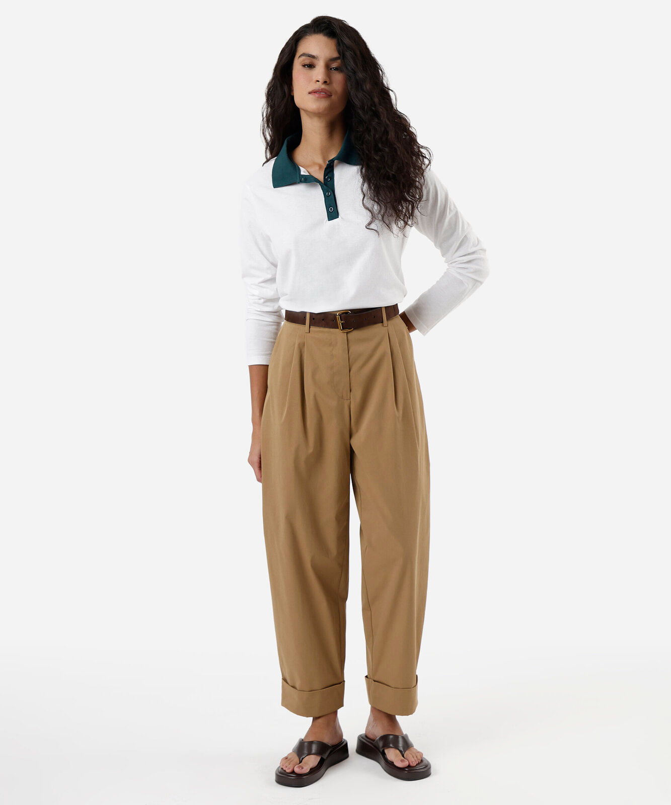 polo feminina de algodão manga longa off white