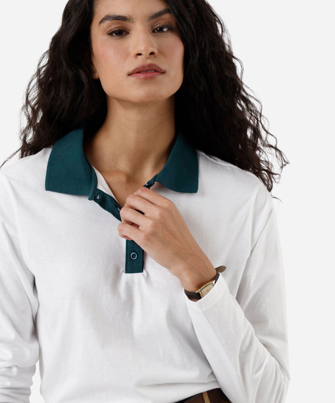 polo feminina de algodão manga longa off white