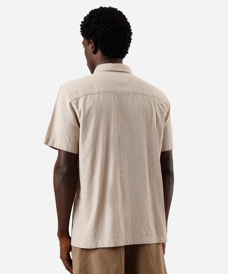 camisa masculina de algodão listrada bege