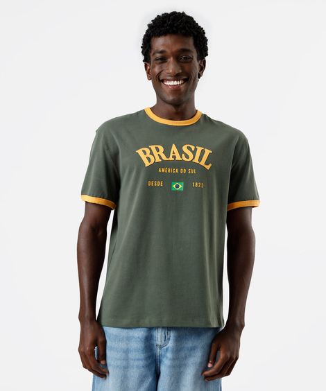camiseta masculina de algodão brasil bicolor verde