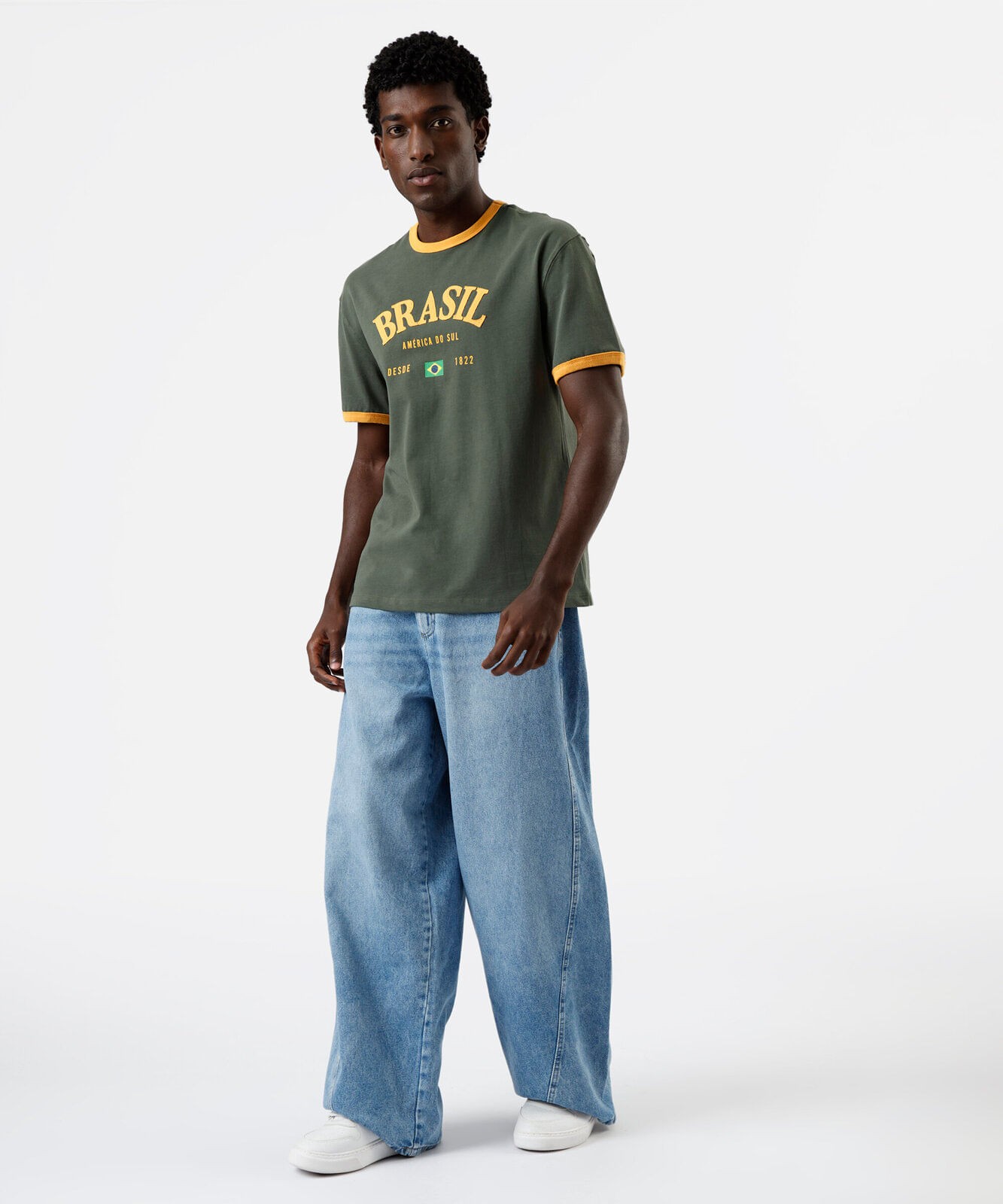 camiseta masculina de algodão brasil bicolor verde