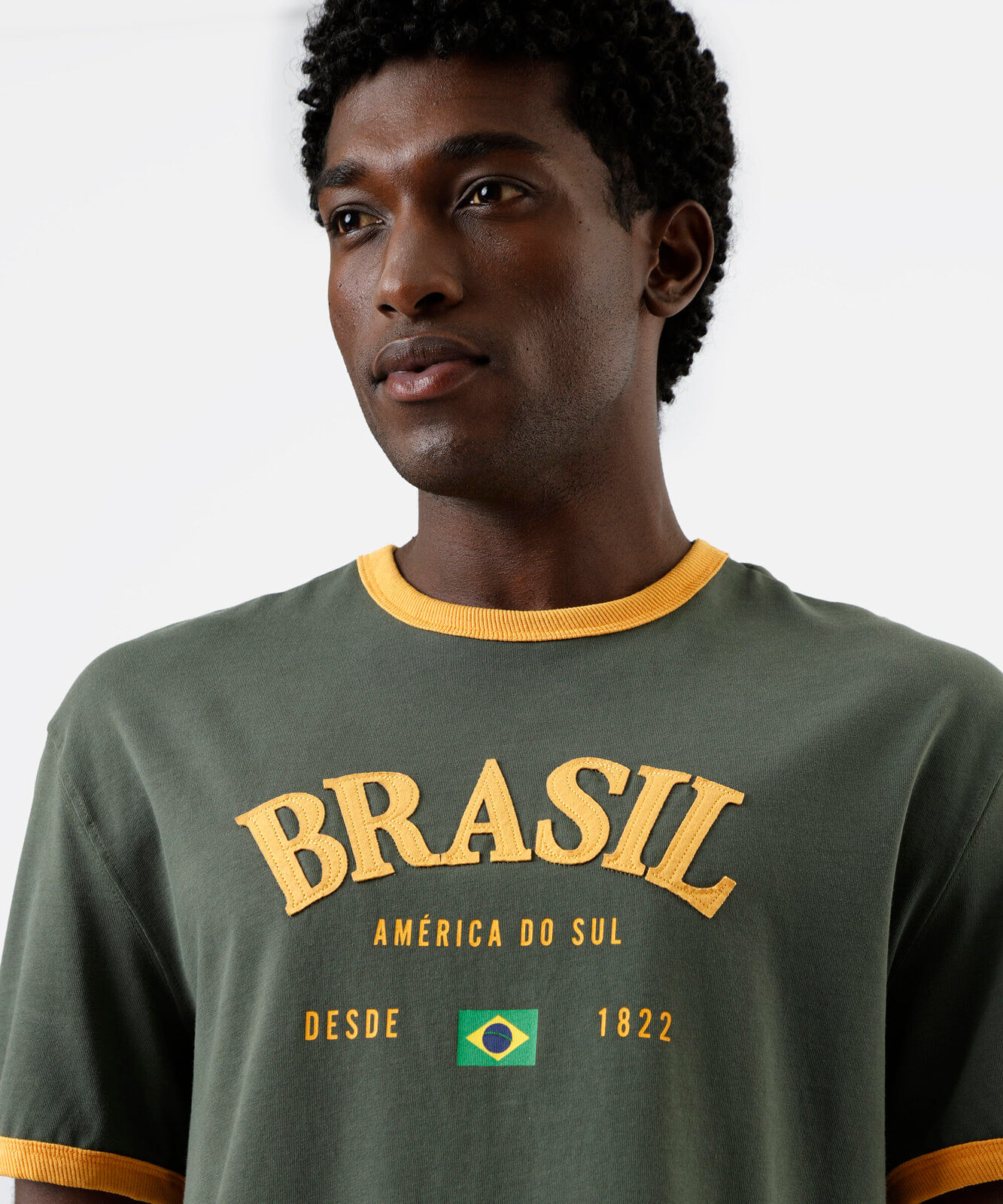 camiseta masculina de algodão brasil bicolor verde