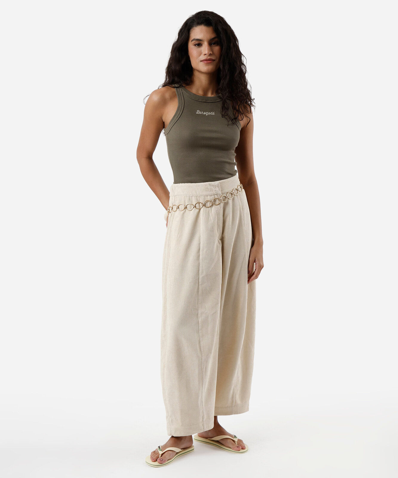 regata feminina de algodão halterneck bordada verde