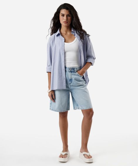 bermuda feminina jeans cintura média azul