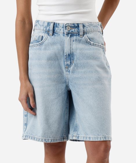 bermuda feminina jeans cintura média azul