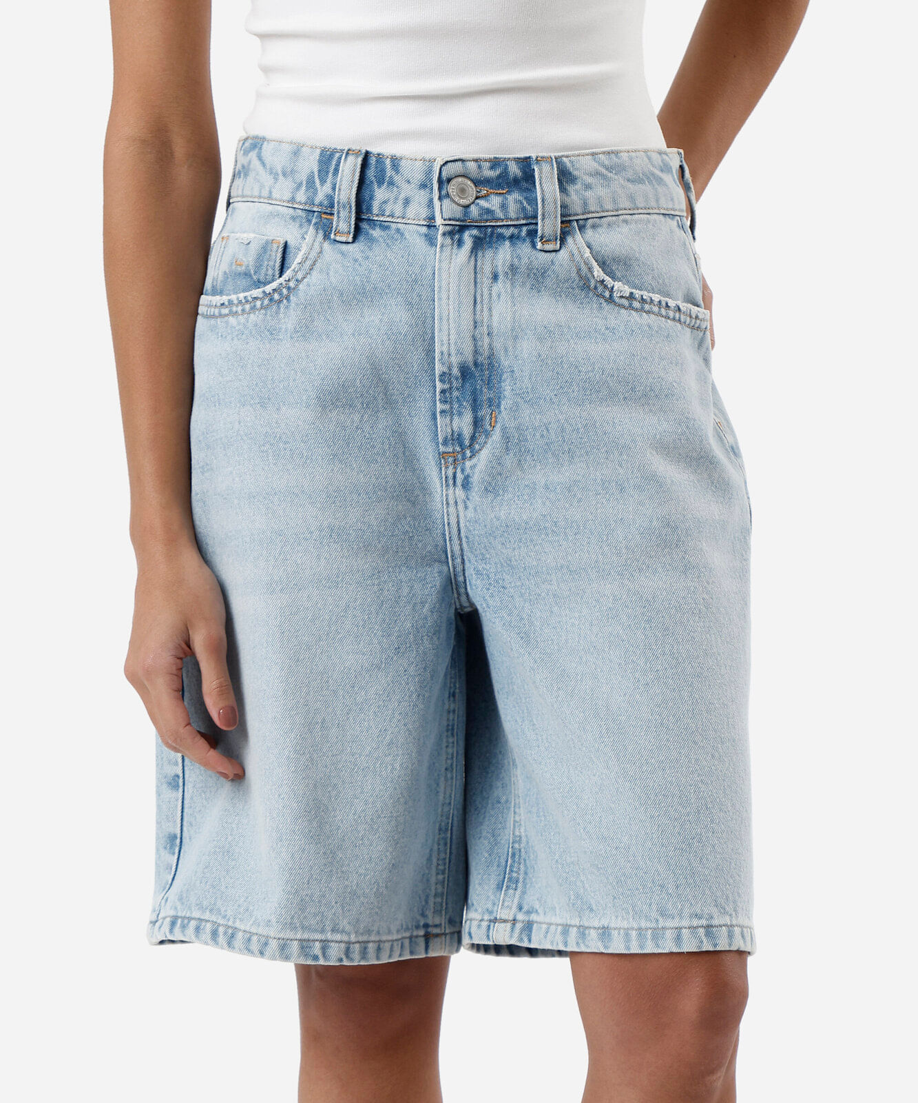 bermuda feminina jeans cintura média azul