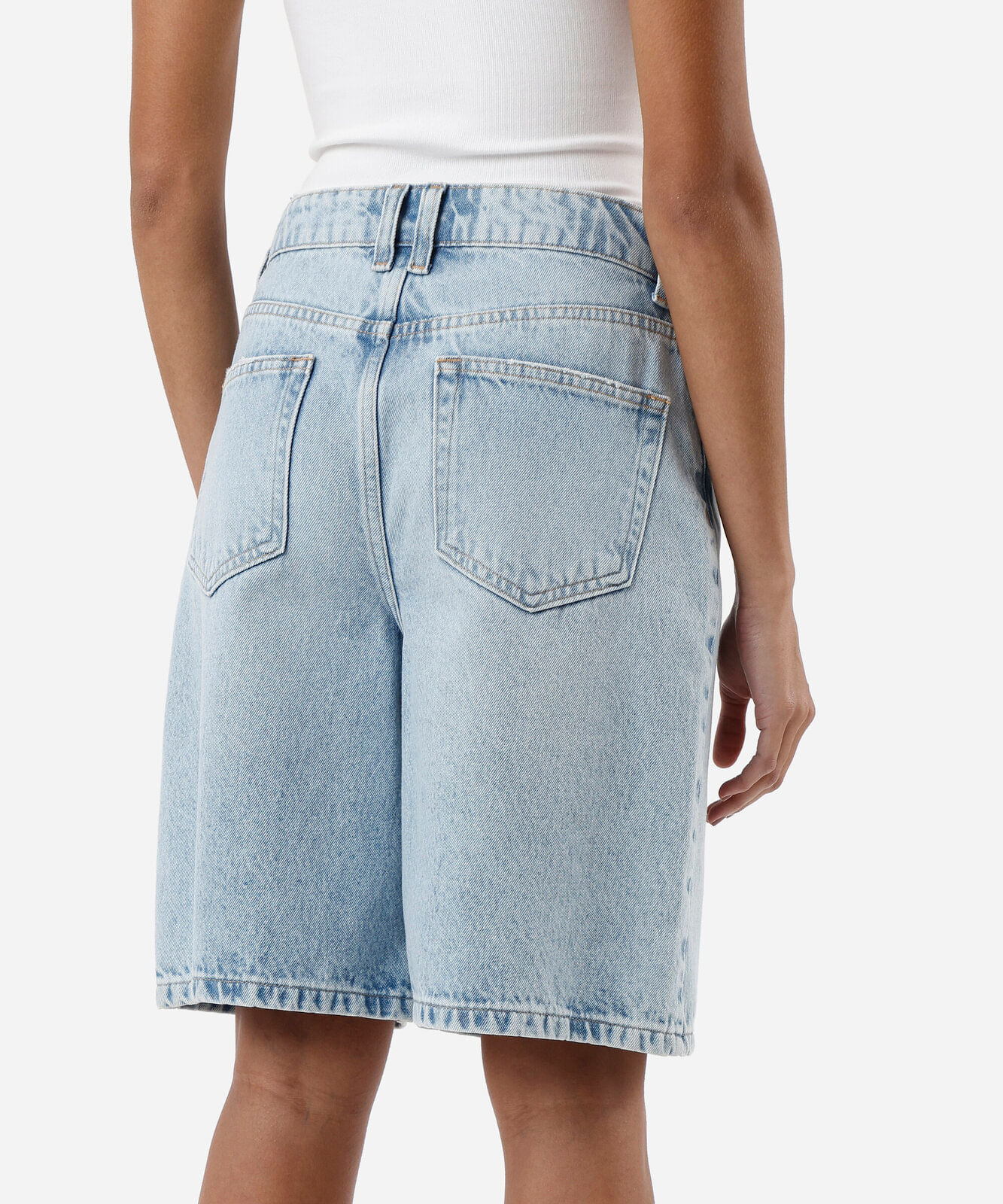 bermuda feminina jeans cintura média azul