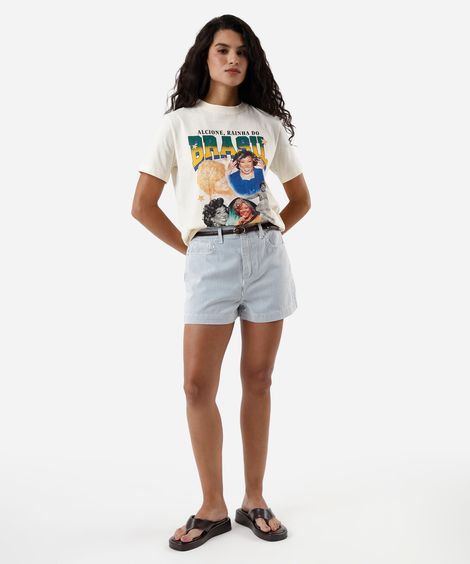 short mom de sarja listrado azul