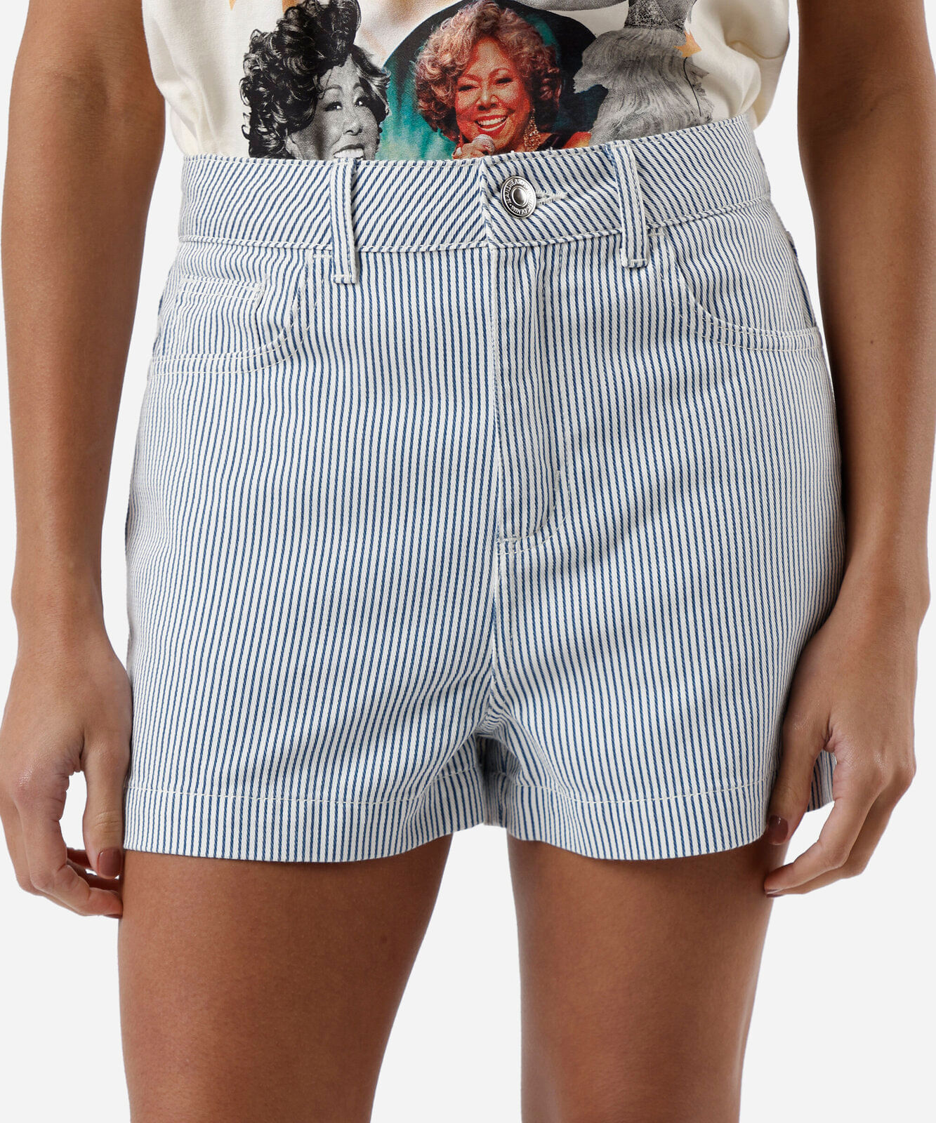 short mom de sarja listrado azul
