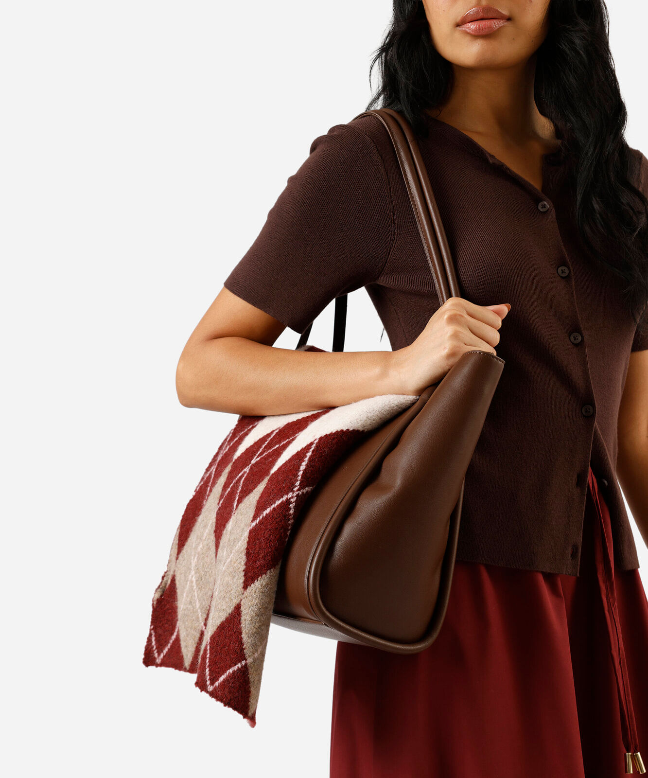 cachecol de tricot xadrez argyle vinho