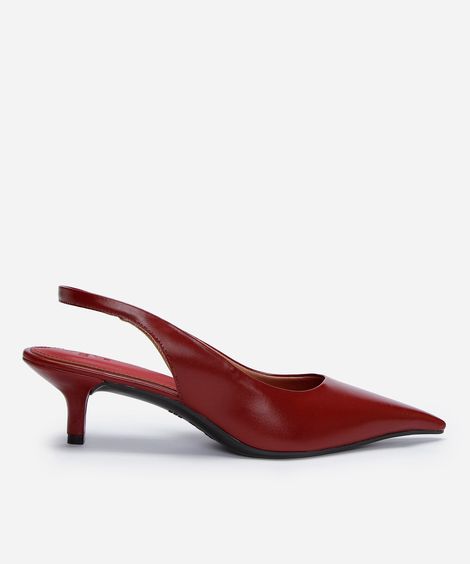 scarpin bico fino salto baixo vermelho