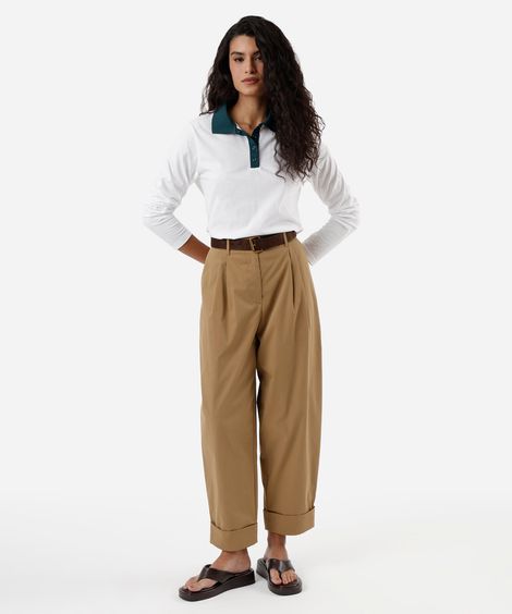 calça barrel feminina com pregas bege
