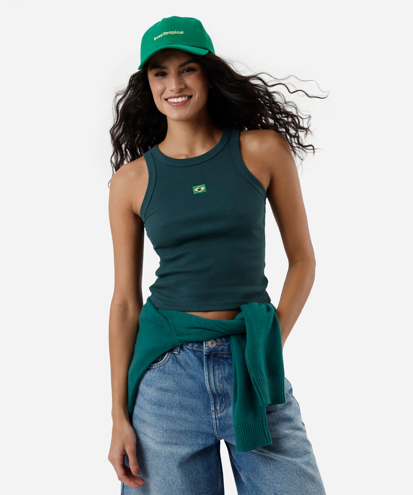 regata feminina de algodão com bordado brasil verde