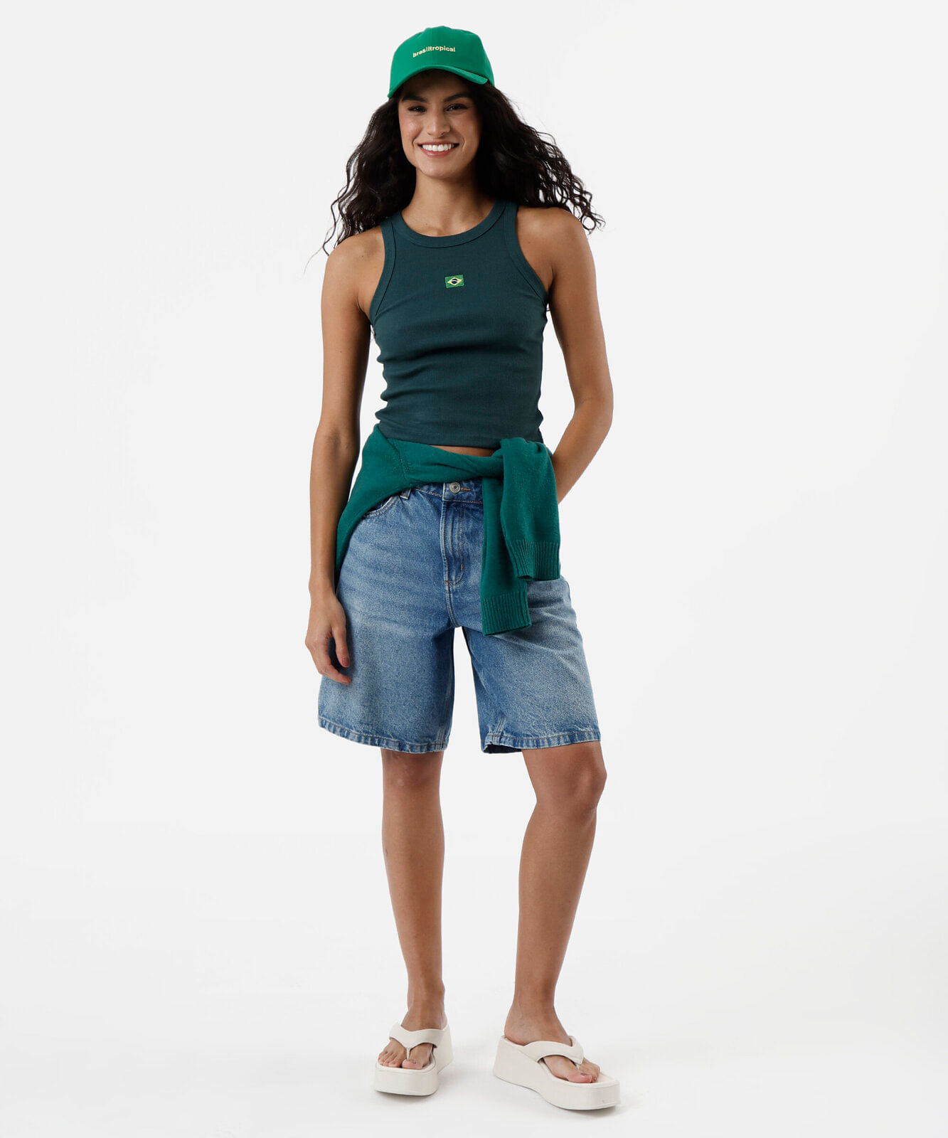 regata feminina de algodão com bordado brasil verde