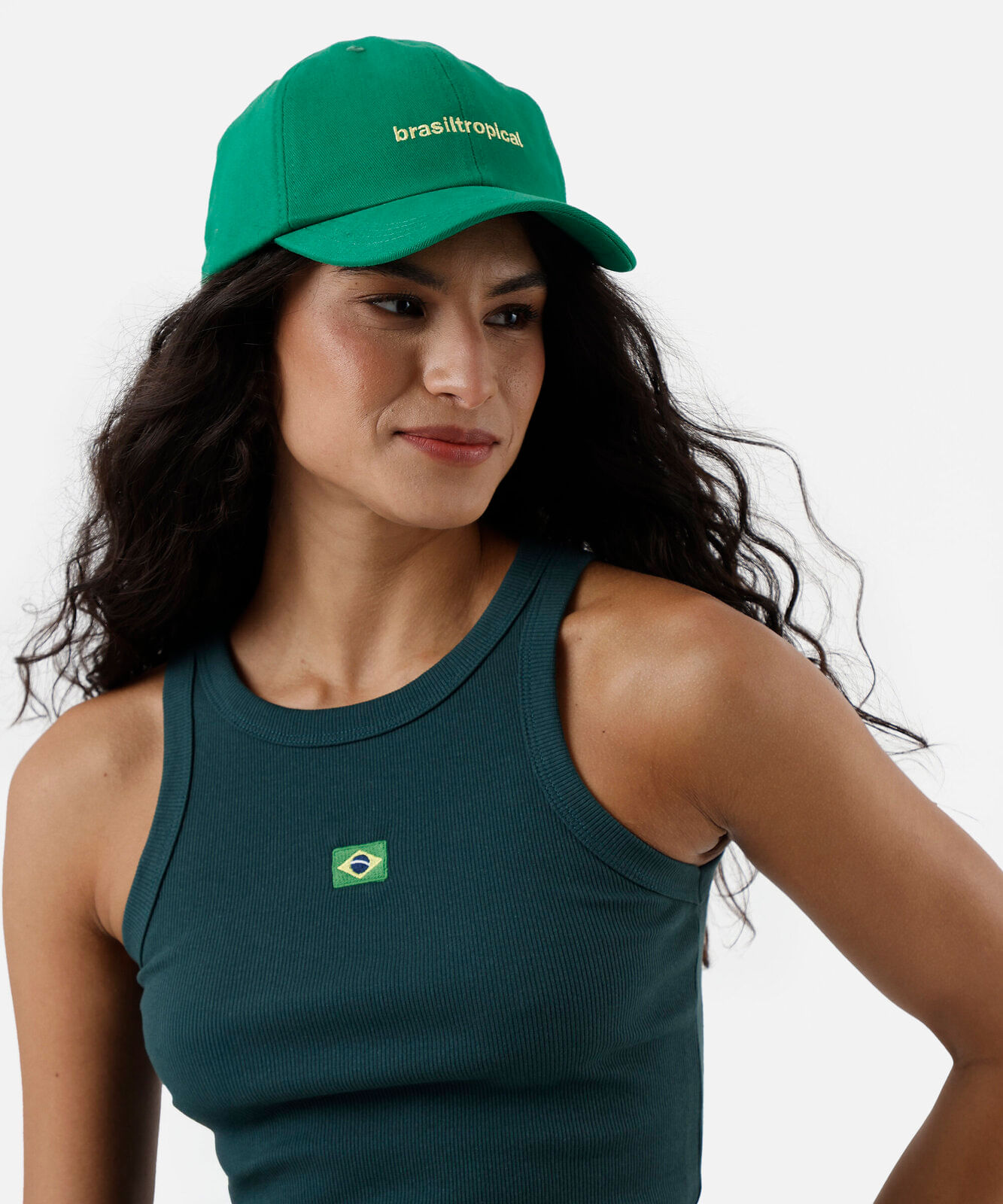 regata feminina de algodão com bordado brasil verde
