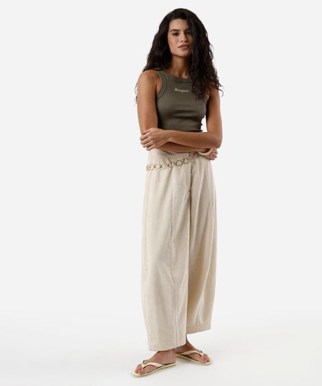calça balloon feminina de veludo cotelê cós elástico off white