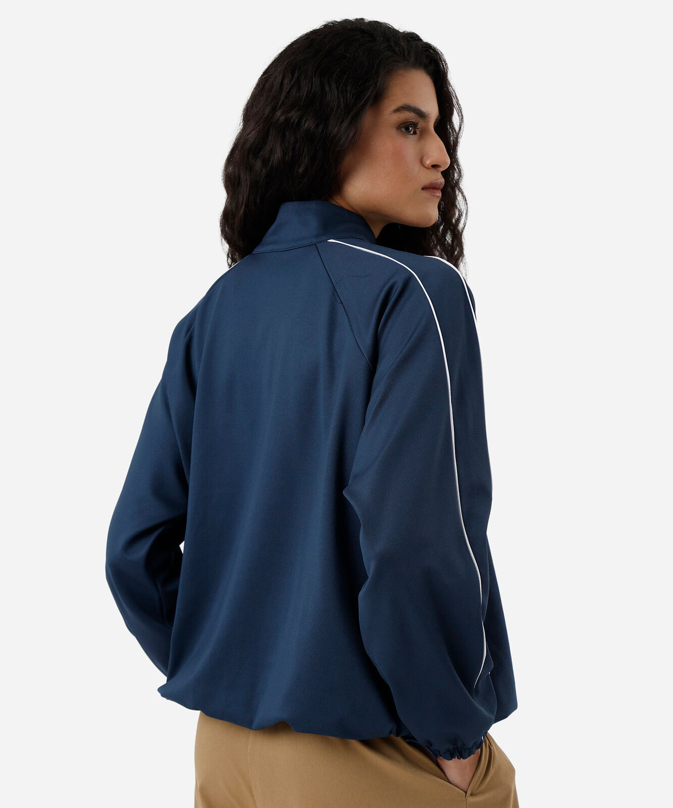 blusão esportivo feminino gola alta com nervuras azul