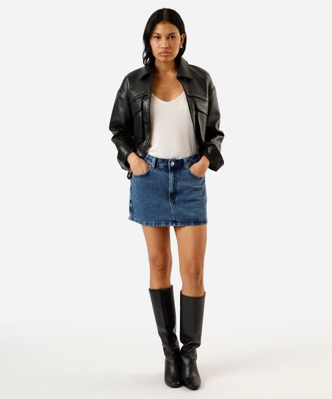 minissaia feminina jeans cintura média azul