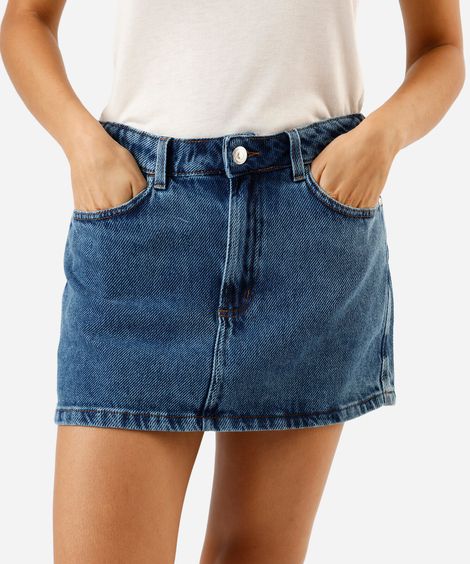 minissaia feminina jeans cintura média azul