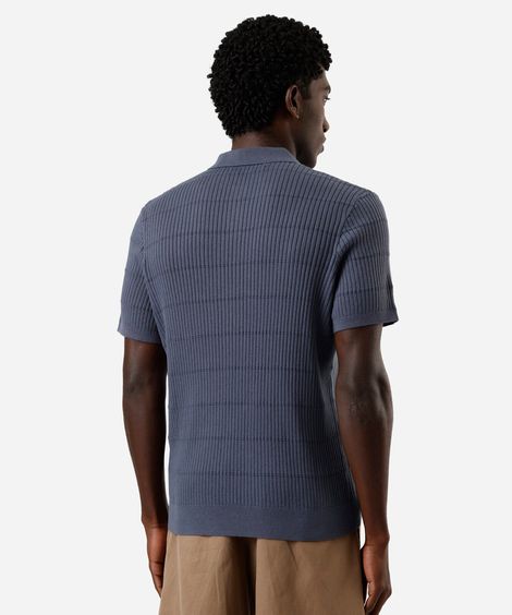 polo masculina de tricot manga curta canelada azul