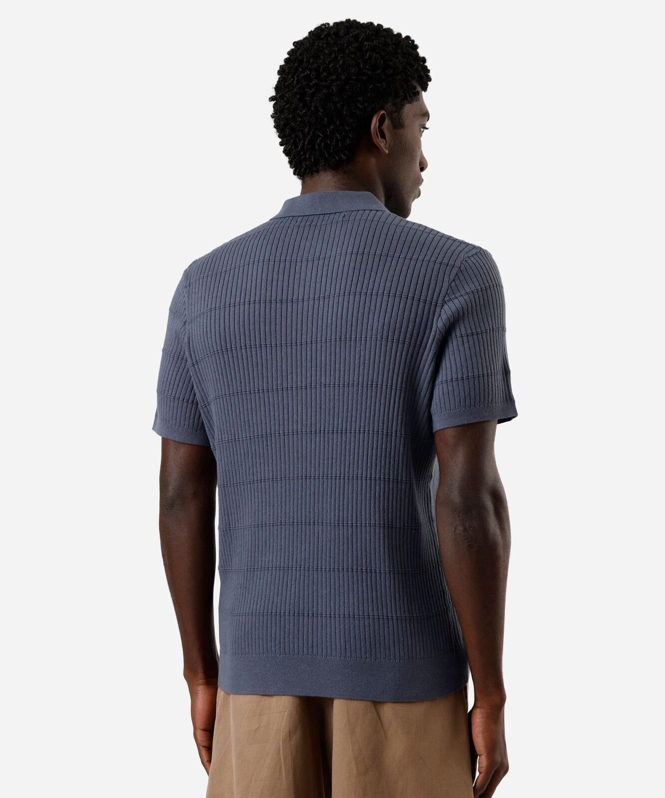 polo masculina de tricot manga curta canelada azul