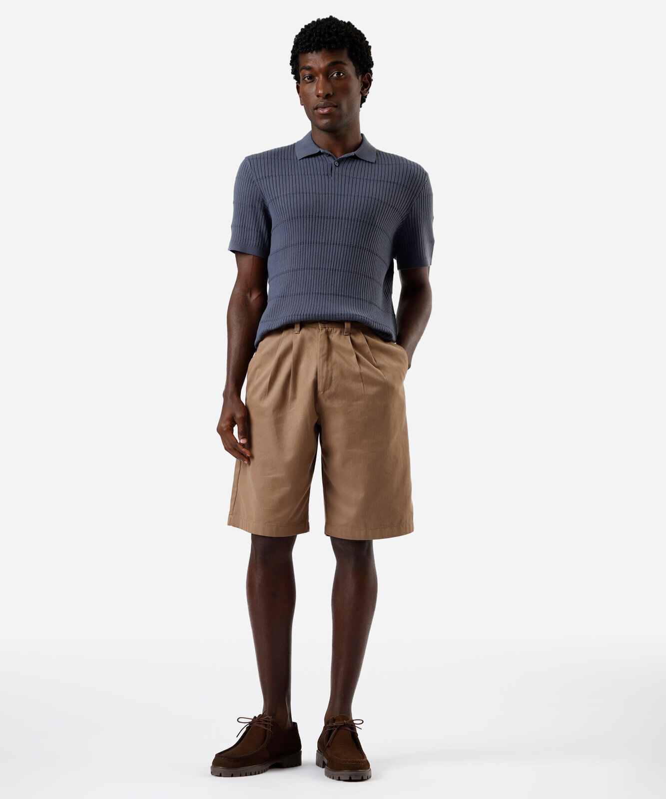 polo masculina de tricot manga curta canelada azul
