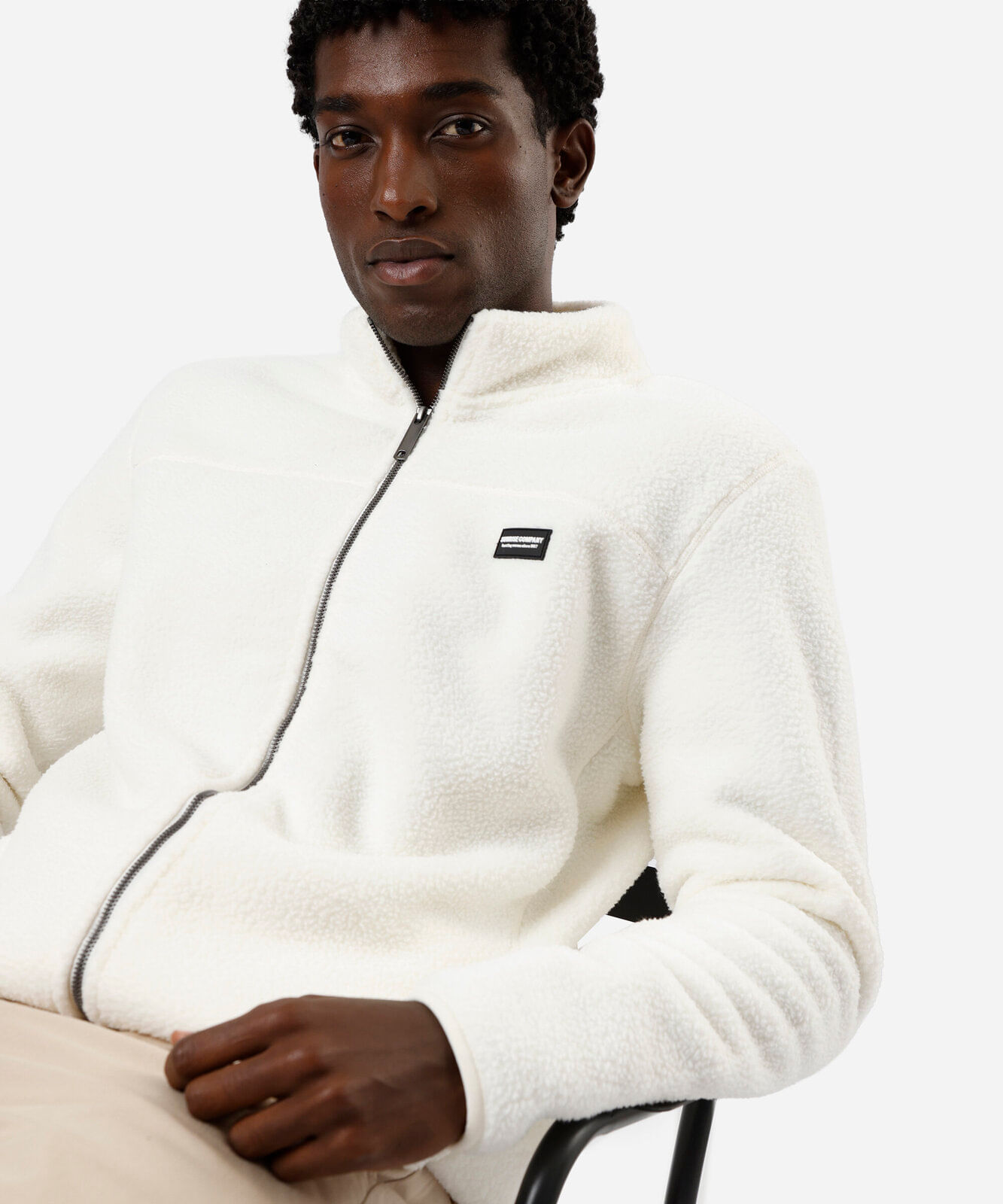 jaqueta masculina fleece com zíper off white