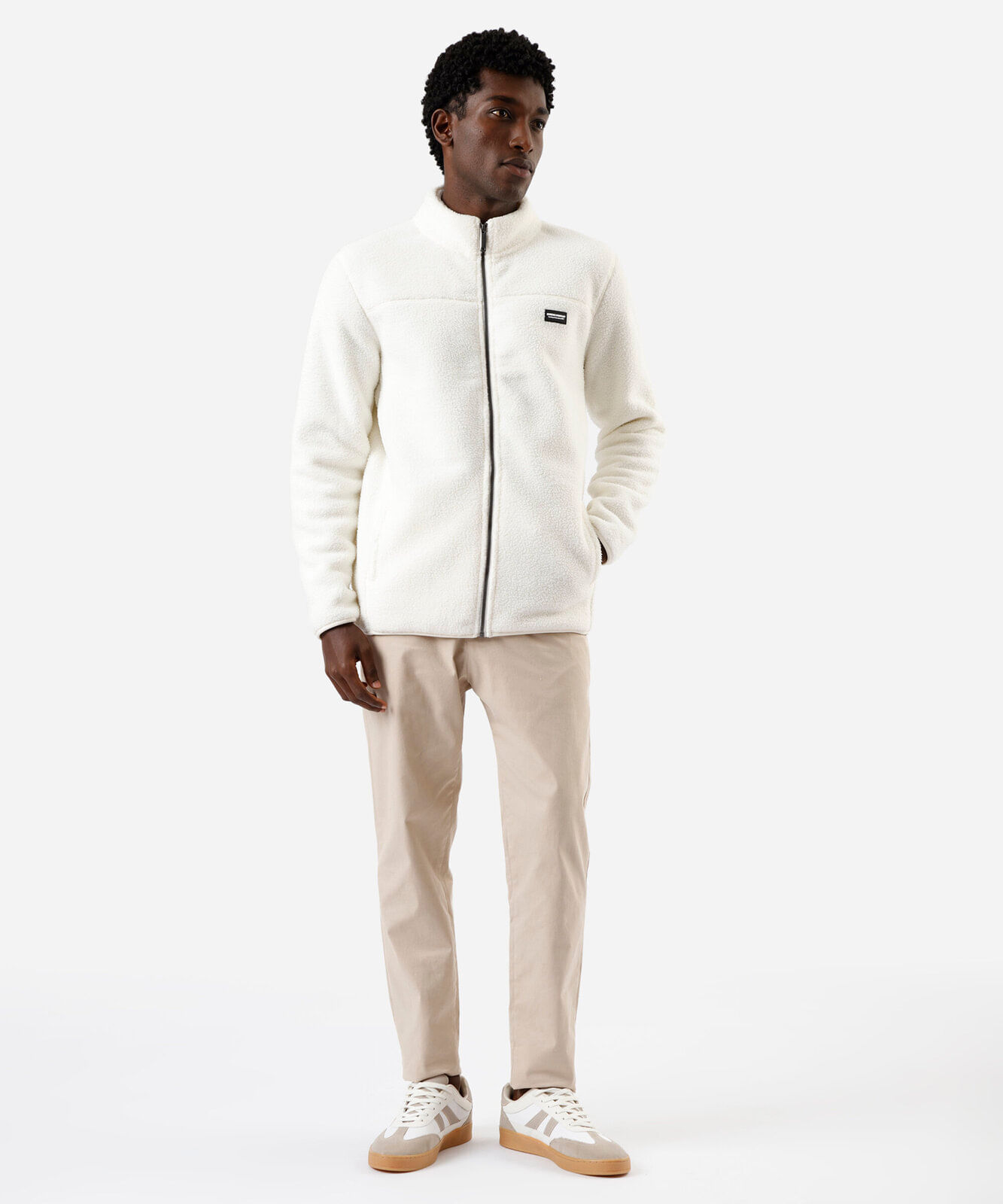jaqueta masculina fleece com zíper off white