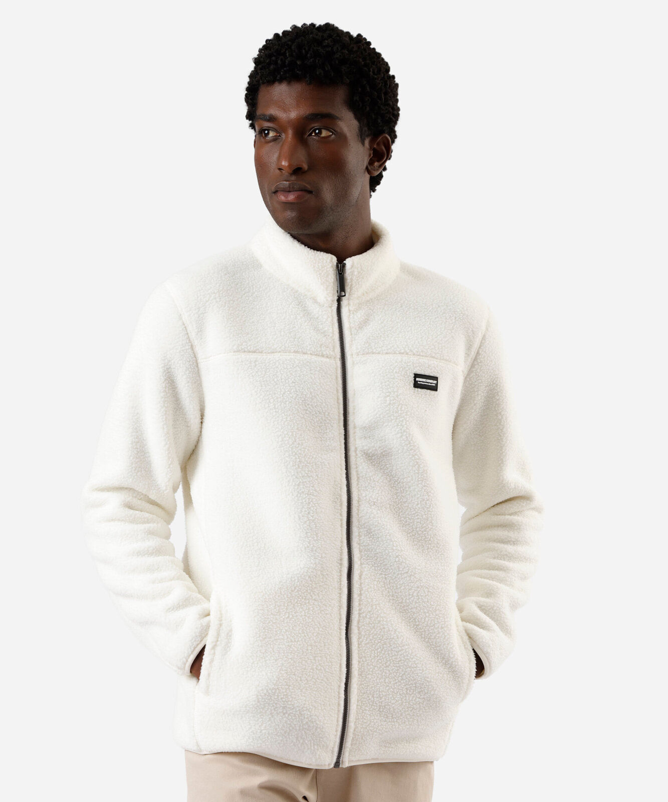 jaqueta masculina fleece com zíper off white