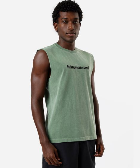 regata machão de algodão estampada estonada verde