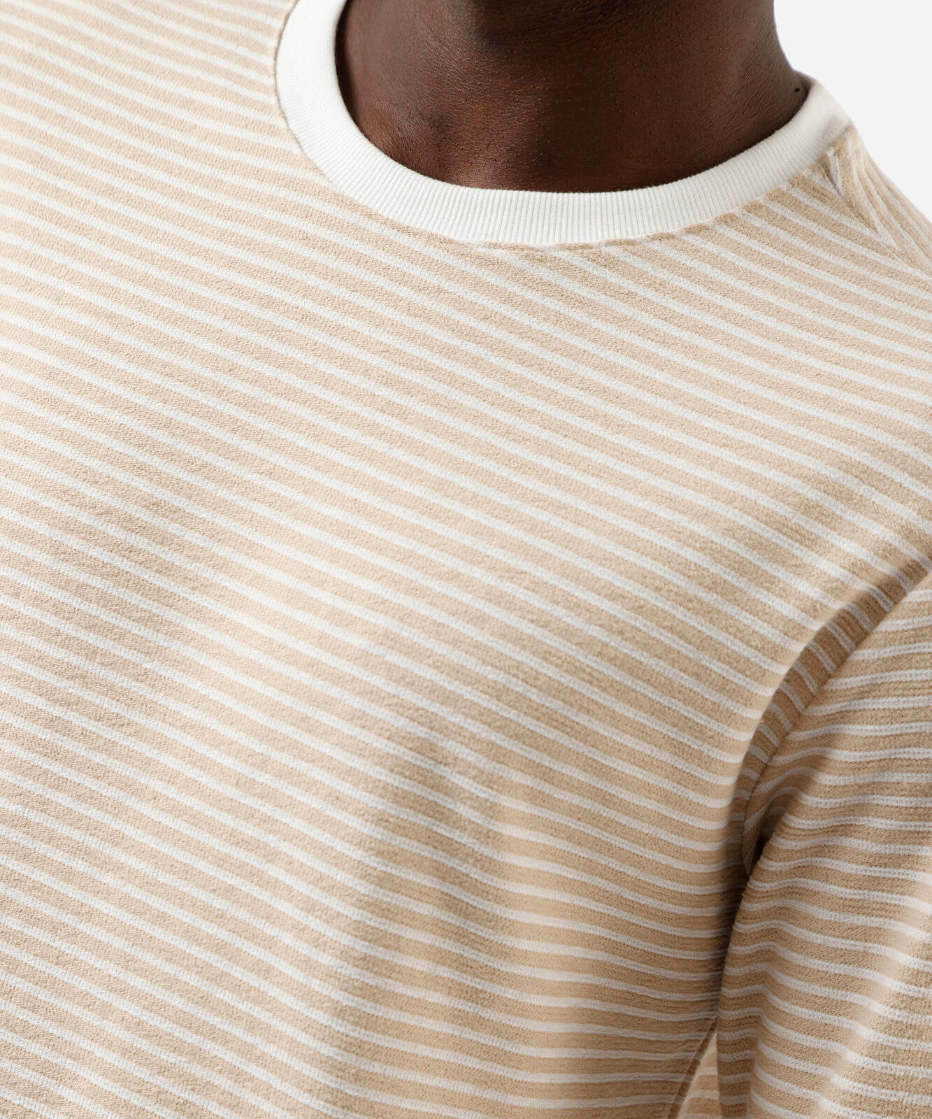 camiseta masculina de tricot manga longa listrada bege