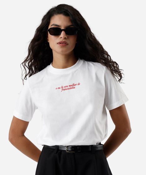 camiseta feminina de algodão manga curta alcione off white