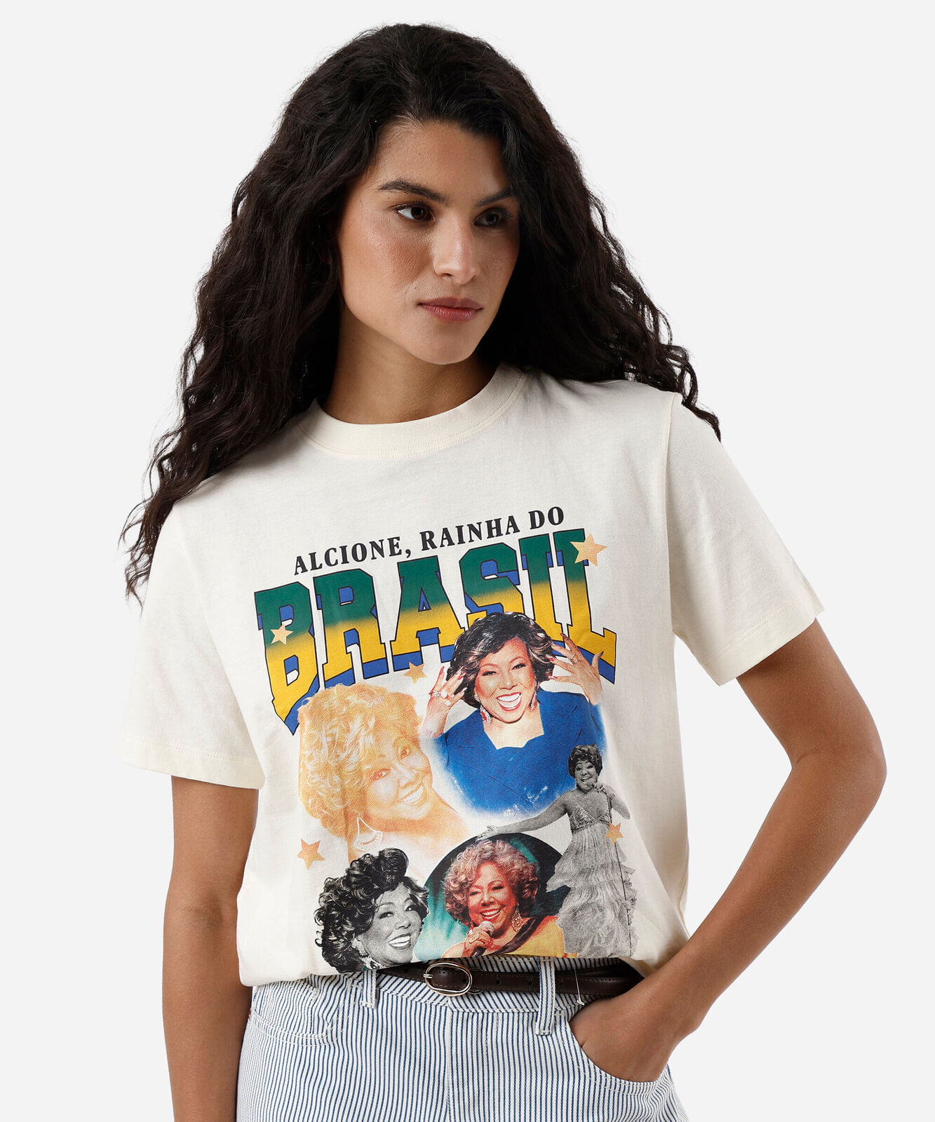 camiseta feminina de algodão manga curta alcione bege