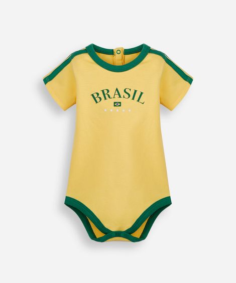 body infantil de algodão brasil amarelo