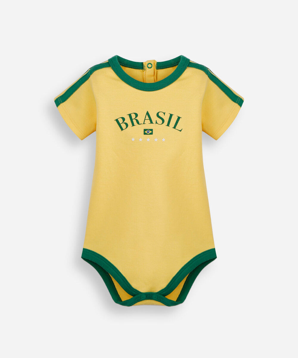 body infantil de algodão brasil amarelo