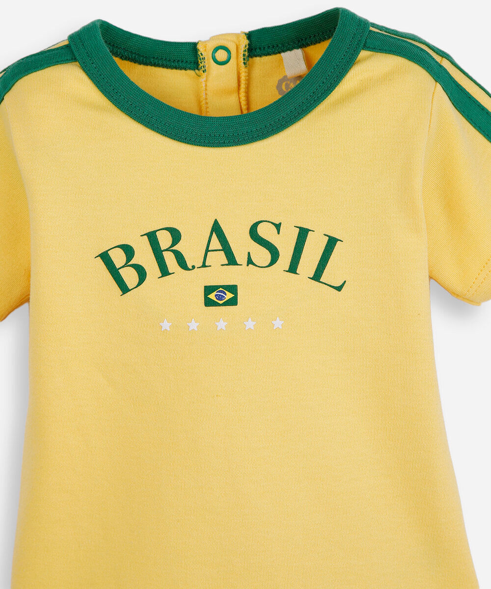 body infantil de algodão brasil amarelo