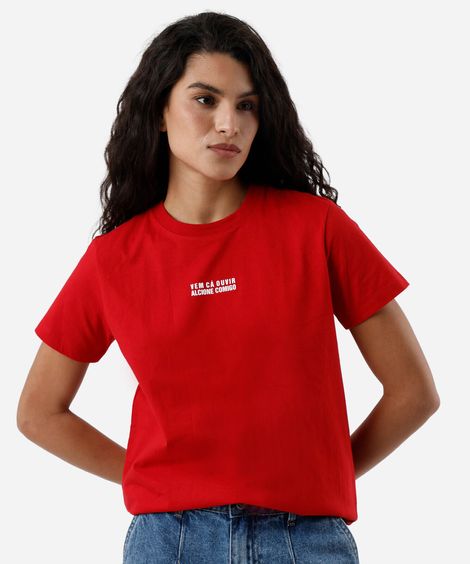 camiseta feminina de algodão manga curta alcione vermelha