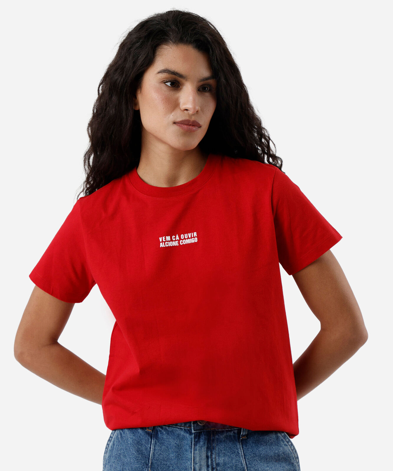 camiseta feminina de algodão manga curta alcione vermelha