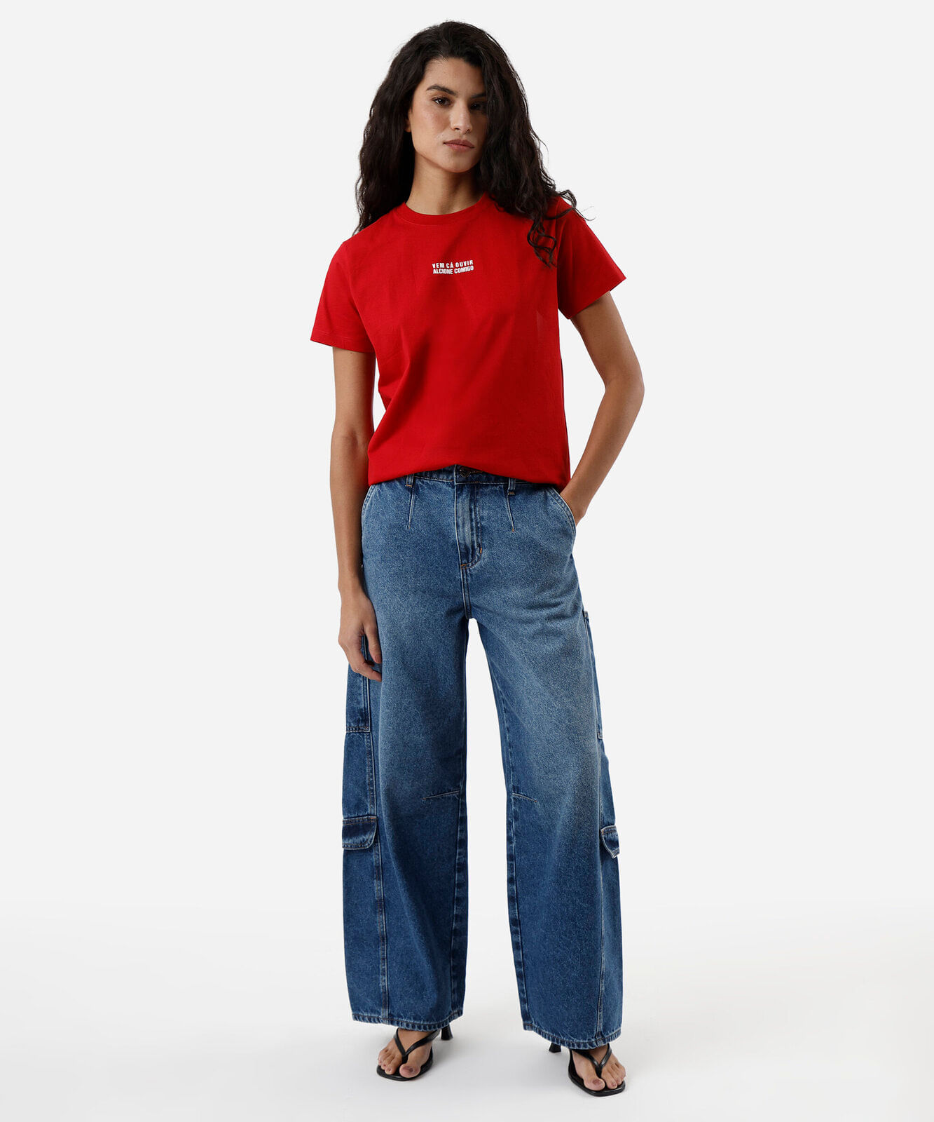 camiseta feminina de algodão manga curta alcione vermelha
