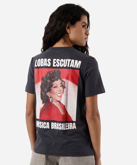camiseta feminina de algodão manga curta alcione cinza