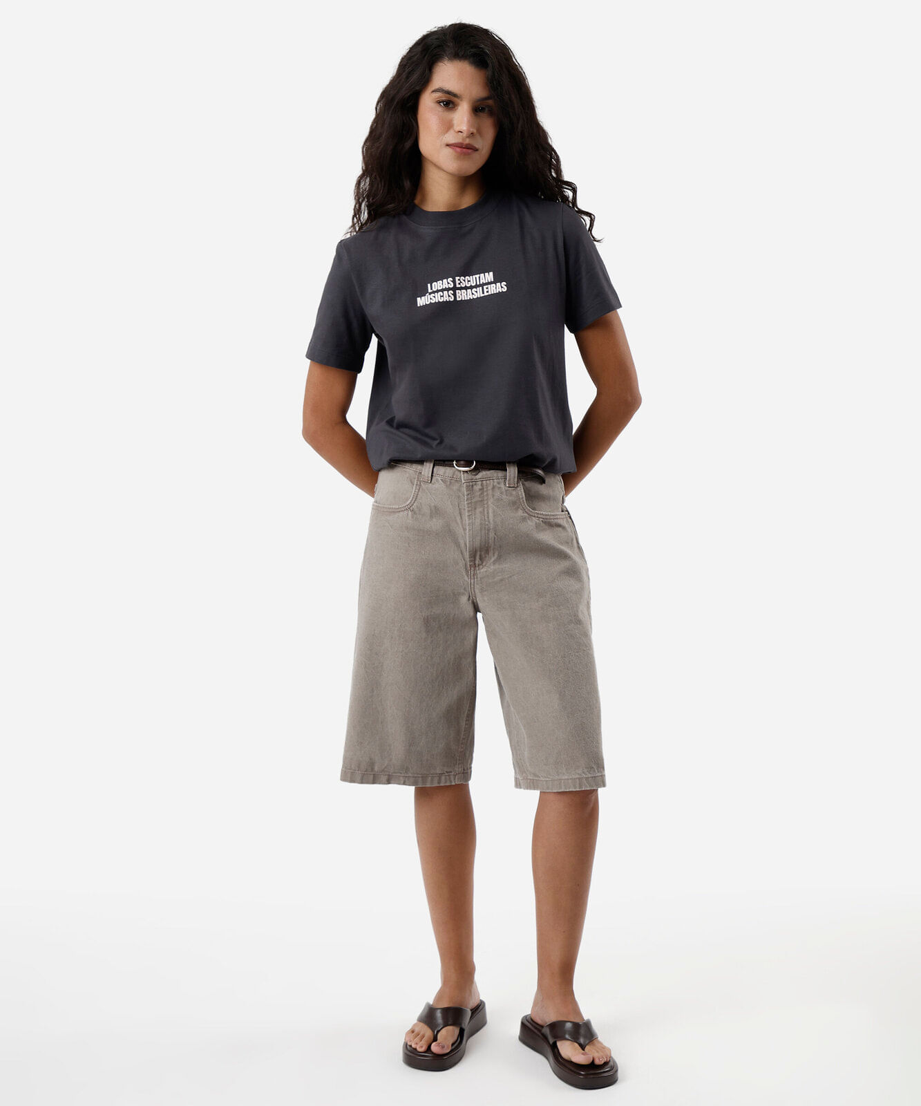 camiseta feminina de algodão manga curta alcione cinza