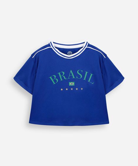 camiseta esportiva infantil brasil azul