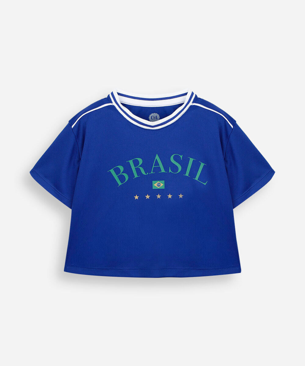 camiseta esportiva infantil brasil azul