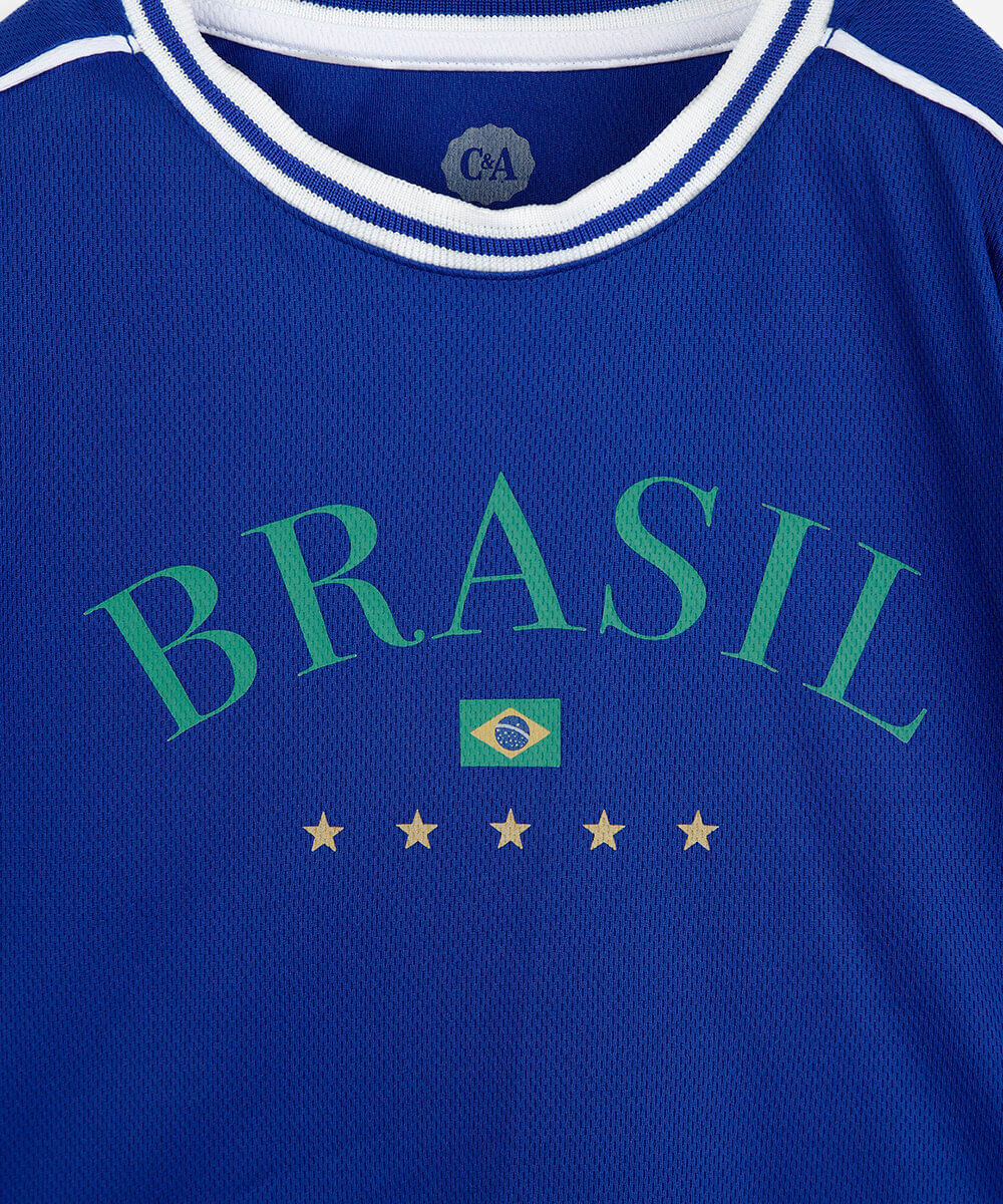 camiseta esportiva infantil brasil azul