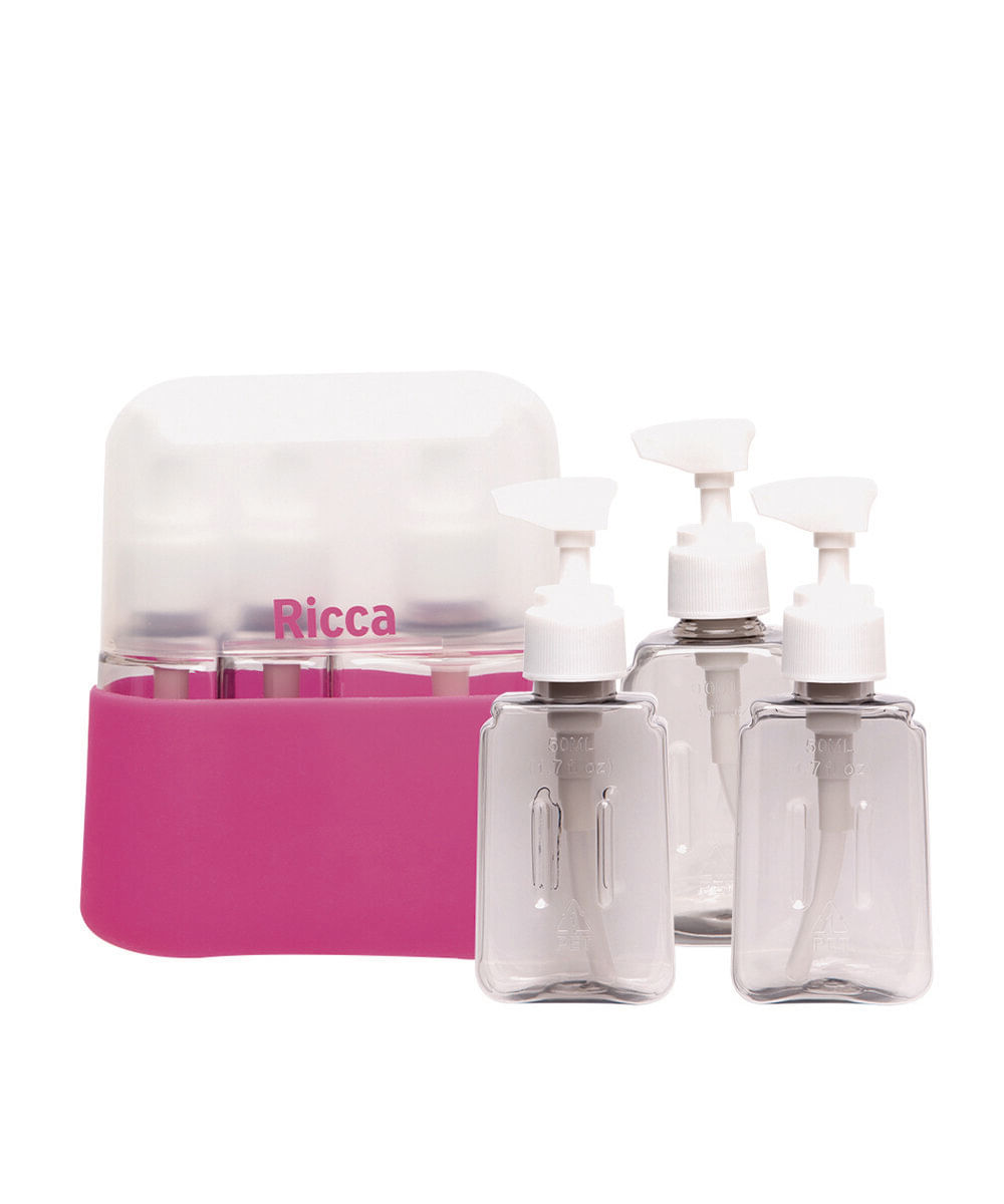 kit de viagem ricca case com 3 frascos colorido
