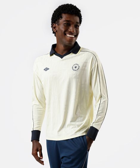camiseta esportiva masculina manga longa com gola e nervuras amarela